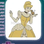 Cinderella holding a cute mouse friend embroidery designs - Instant Download