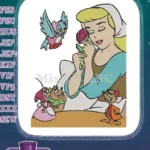 Classic Cinderella with animal friends and rose flower embroidery designs - Instant Download