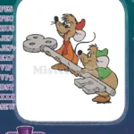 Jaq and Gus Cinderella mice carrying large key embroidery designs - Instant Download