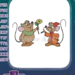 Adorable Gus and Jaq mice offering flower embroidery designs - Instant Download