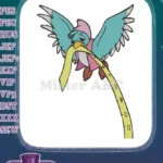 Adorable blue cartoon bird with measuring tape machine embroidery designs - Instant Download