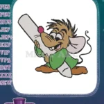 Disney Jaq mouse in green shirt holding large white object embroidery designs - Instant Download