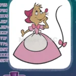 Sweet cartoon mouse with pink dress and apron embroidery designs - Instant Download