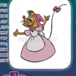 Playful Cartoon Mouse in Pink Dress and Apron Embroidery Designs - Instant Download