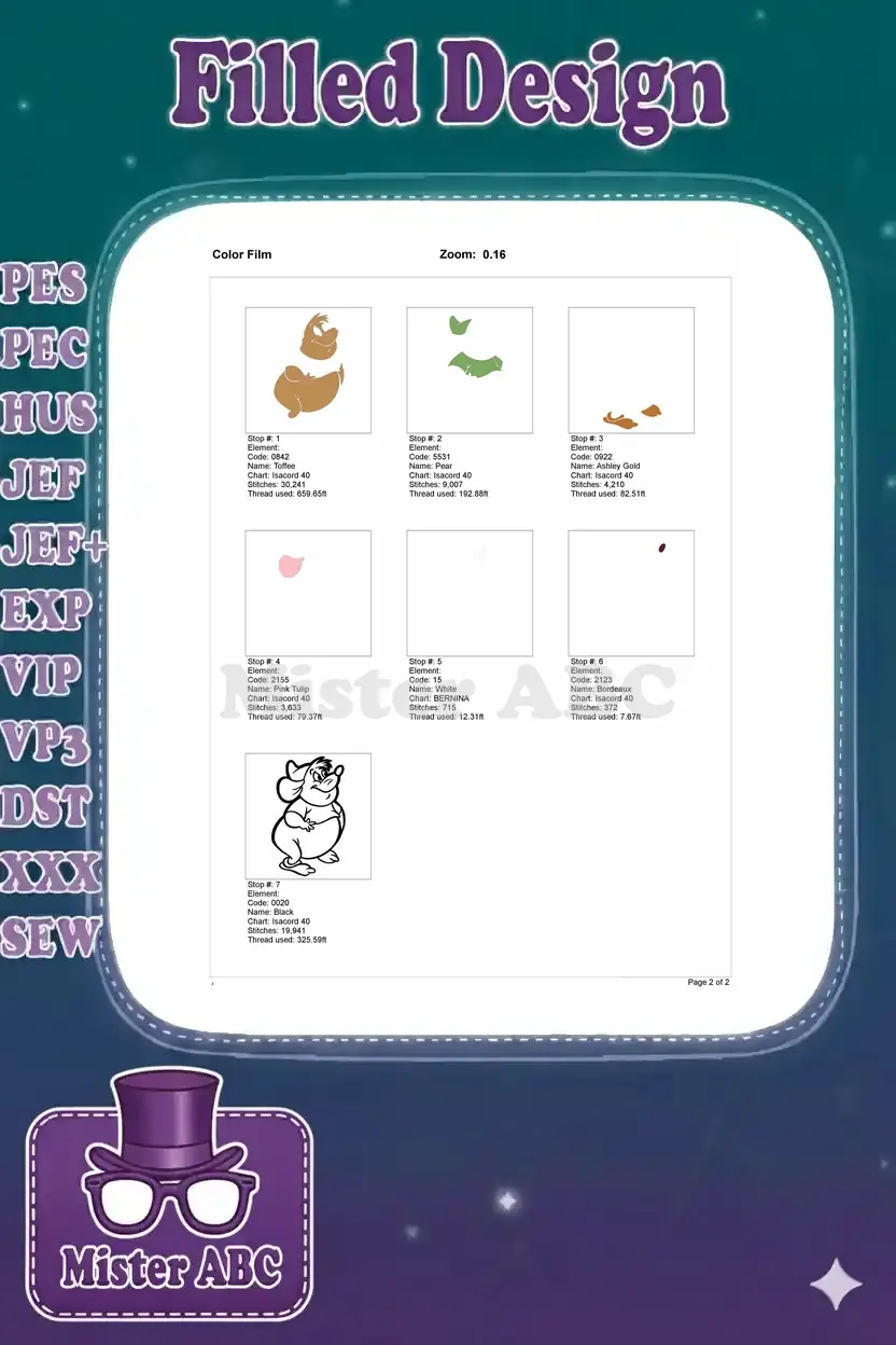 A color film breakdown of the Jaq embroidery design, showing each color stop and its stitch progression.