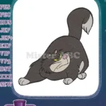 Mischievous dark grey cartoon cat stretching pose embroidery designs - Instant Download