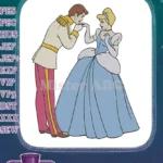 Cinderella and Prince Charming romantic kiss embroidery designs - Instant Download