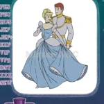 Cinderella and Prince Charming romantic embrace couple embroidery designs - Instant Download