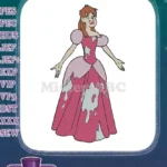 Distressed Cartoon Princess with Ruined Pink Dress Embroidery Designs - Instant Download