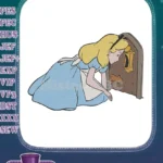 Curious Alice Wonderland adventure peeking keyhole door embroidery designs - Instant Download