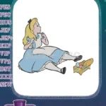 Curious Alice in Wonderland character with colorful treasure chest embroidery designs - Instant Download