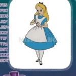 Classic Alice in Wonderland girl in blue dress embroidery designs - Instant Download