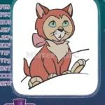 Cute Red Cat Cartoon Pink Bow Adorable Animal Embroidery Designs - Instant Download