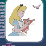 Alice in Wonderland with Dinah cat and butterfly embroidery designs - Instant Download