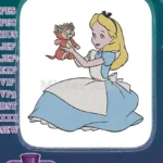Alice in Wonderland embroidery designs with cat wearing flower crown - Instant Download
