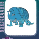 Happy Blue Cartoon Rhinoceros Beetle Insect Embroidery Designs - Instant Download