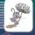 Adorable purple ant swinging on a dandelion seed embroidery designs - Instant Download