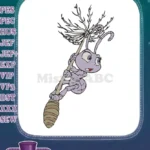 Cute cartoon purple ant flying with dandelion seed stick embroidery designs - Instant Download