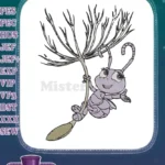 Smiling purple ant Dot holding a dandelion seed embroidery designs - Instant Download