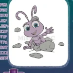 Adorable purple ant Dot peeking from rocks embroidery designs - Instant Download