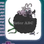 Happy cartoon purple fly eating juicy blackberry fruit embroidery designs - Instant Download