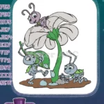 Cute cartoon ants playing on a giant flower embroidery designs - Instant Download