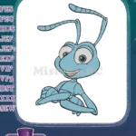 Happy Blue Cartoon Ant Flik Embroidery Designs for Kids - Instant Download