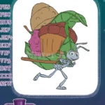 Happy Flik ant carrying huge leaf and acorn embroidery designs - Instant Download