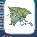 Happy Flik Blue Ant Gliding with Leaf Parachute Embroidery Designs - Instant Download