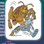 Hopper and Flik running cartoon insect chase embroidery designs - Instant Download