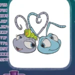 Adorable Flik and Atta Ants Couple Love Heart Embroidery Designs - Instant Download