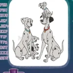 Happy Dalmatian parents and three playful puppies embroidery designs - Instant Download