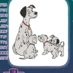 Cute Playful Dalmatian Dog and Three Puppies Embroidery Designs - Instant Download