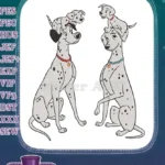 Cute Spotted Dalmatian Parents with Adorable Puppies Embroidery Designs - Instant Download