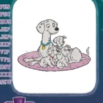 Happy Dalmatian family with puppies on pink mat embroidery designs - Instant Download