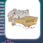 Cute Dalmatian puppy sleeping in box with bones embroidery designs - Instant Download