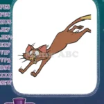 Frightened Brown Cartoon Cat Running Jumping Embroidery Designs - Instant Download