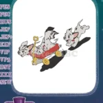 Playful Dalmatian puppies in wagon embroidery designs for children - Instant Download