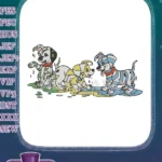 Three playful puppies making a colorful paint mess embroidery designs - Instant Download