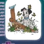Happy dalmatian puppy, blue bird, yellow butterflies, nature embroidery designs - Instant Download
