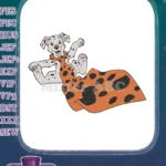 Happy Dalmatian Puppy with Orange Spotted Blanket Embroidery Designs - Instant Download