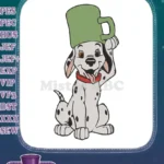 Adorable Spotted Dalmatian Puppy with Green Mug Hat Embroidery Designs - Instant Download