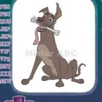 Happy scruffy cartoon dog with bone embroidery designs - Instant Download