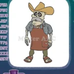Cartoon skeleton cowboy with mustache plaid shirt apron embroidery designs - Instant Download
