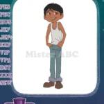 Smiling cartoon boy white tank top blue jeans embroidery designs - Instant Download