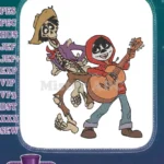 Festive Coco skeleton and boy playing guitar embroidery designs - Instant Download