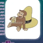 Curious George monkey eating banana yellow hat embroidery designs - Instant Download
