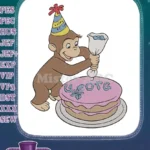 Curious George birthday cake decorating embroidery designs for celebration - Instant Download