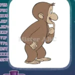 Playful Curious George monkey with finger on mouth embroidery designs - Instant Download
