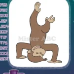 Funny brown monkey doing headstand cartoon embroidery designs - Instant Download